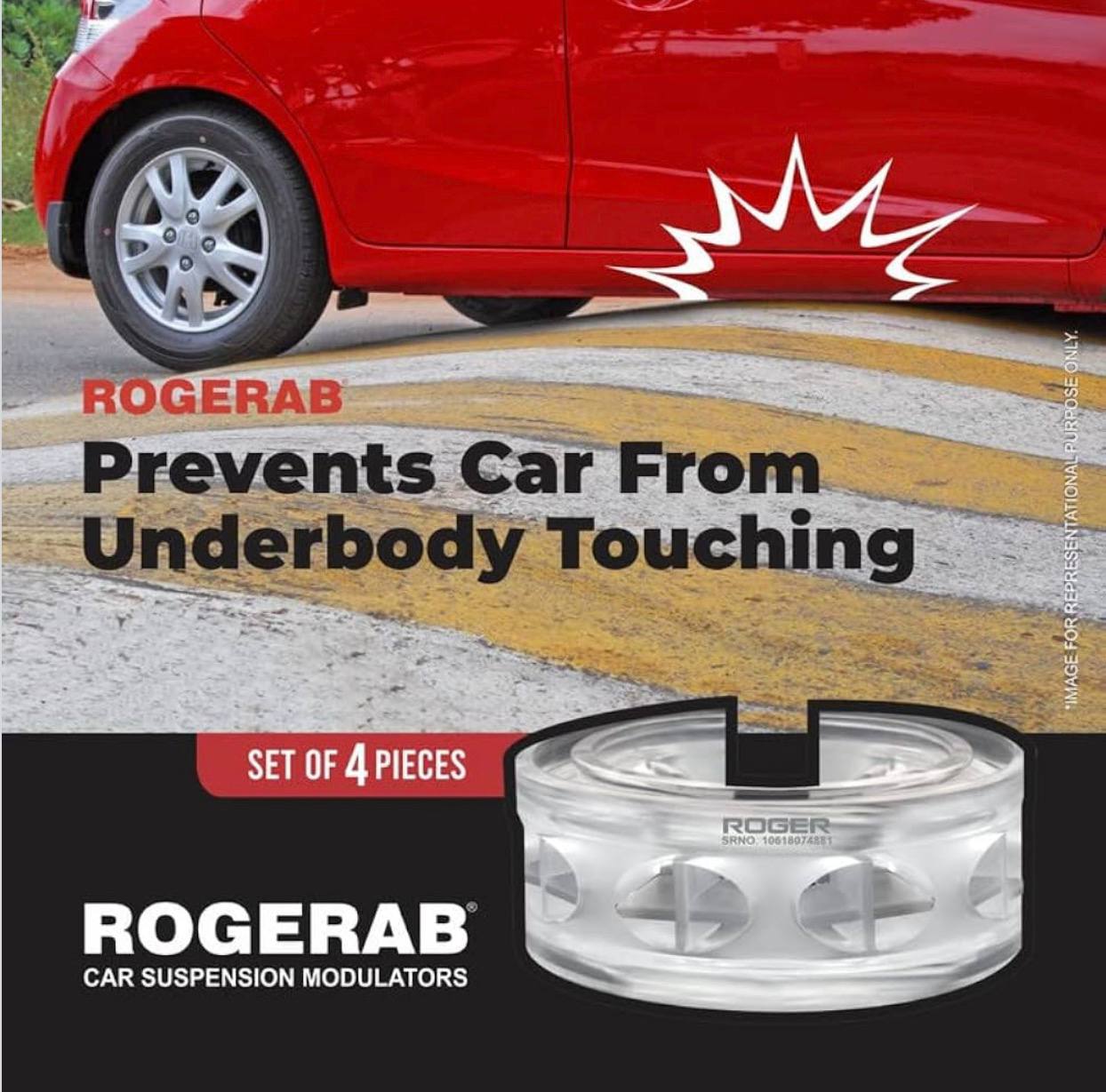 ROGER Rogerab For ALL CAR MODELS (4Pcs) Patented,ARAI Tested Car Coil Spring Buffer Kit To Increase Car Height & Comfort fo All Car